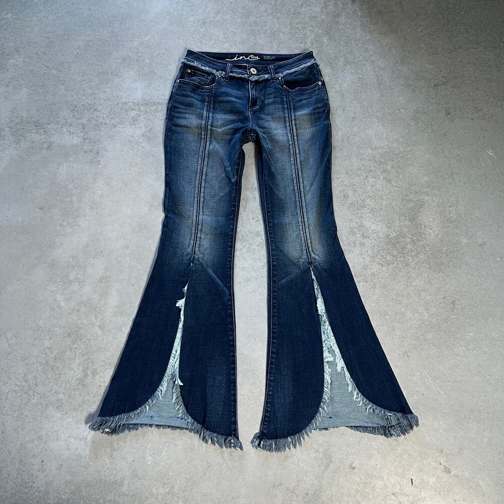 inc Denim Curvy Split Tulip-Hem Frayed Flare Womens Size 6 Jeans Dark Stretch